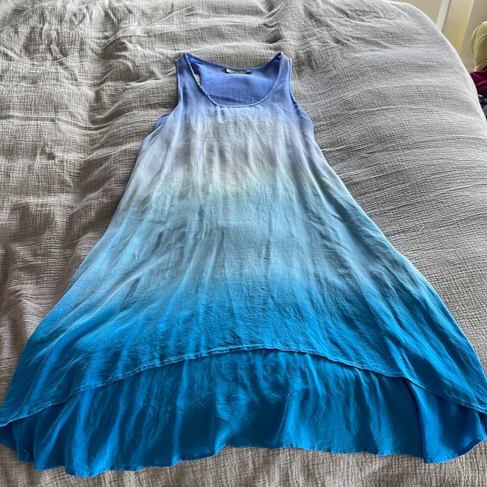 Topshop ombré blue silk sleeveless dress